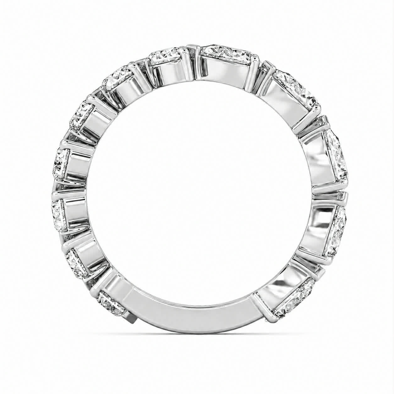 White Gold Heart And Pear Diamond Two Shaped Eternity Band Full Side View