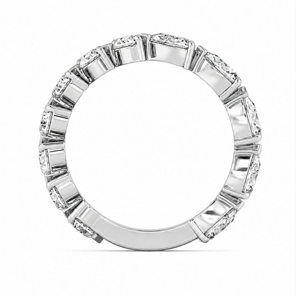 White Gold Heart And Pear Diamond Two Shaped Eternity Band Full Side View