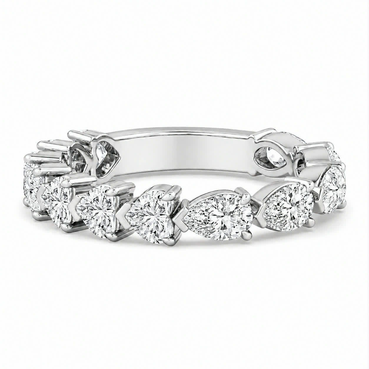 White Gold Heart And Pear Diamond Two Shaped Eternity Band