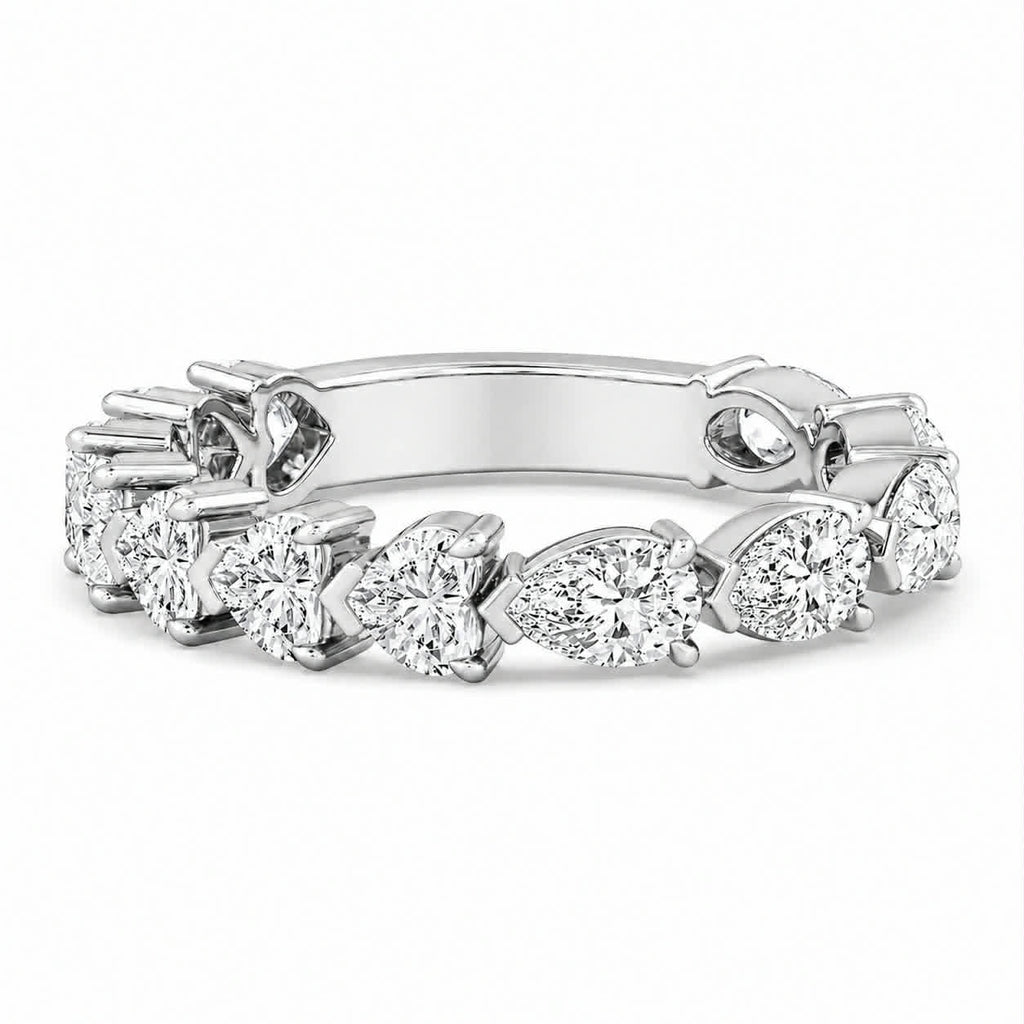 White Gold Heart And Pear Diamond Two Shaped Eternity Band