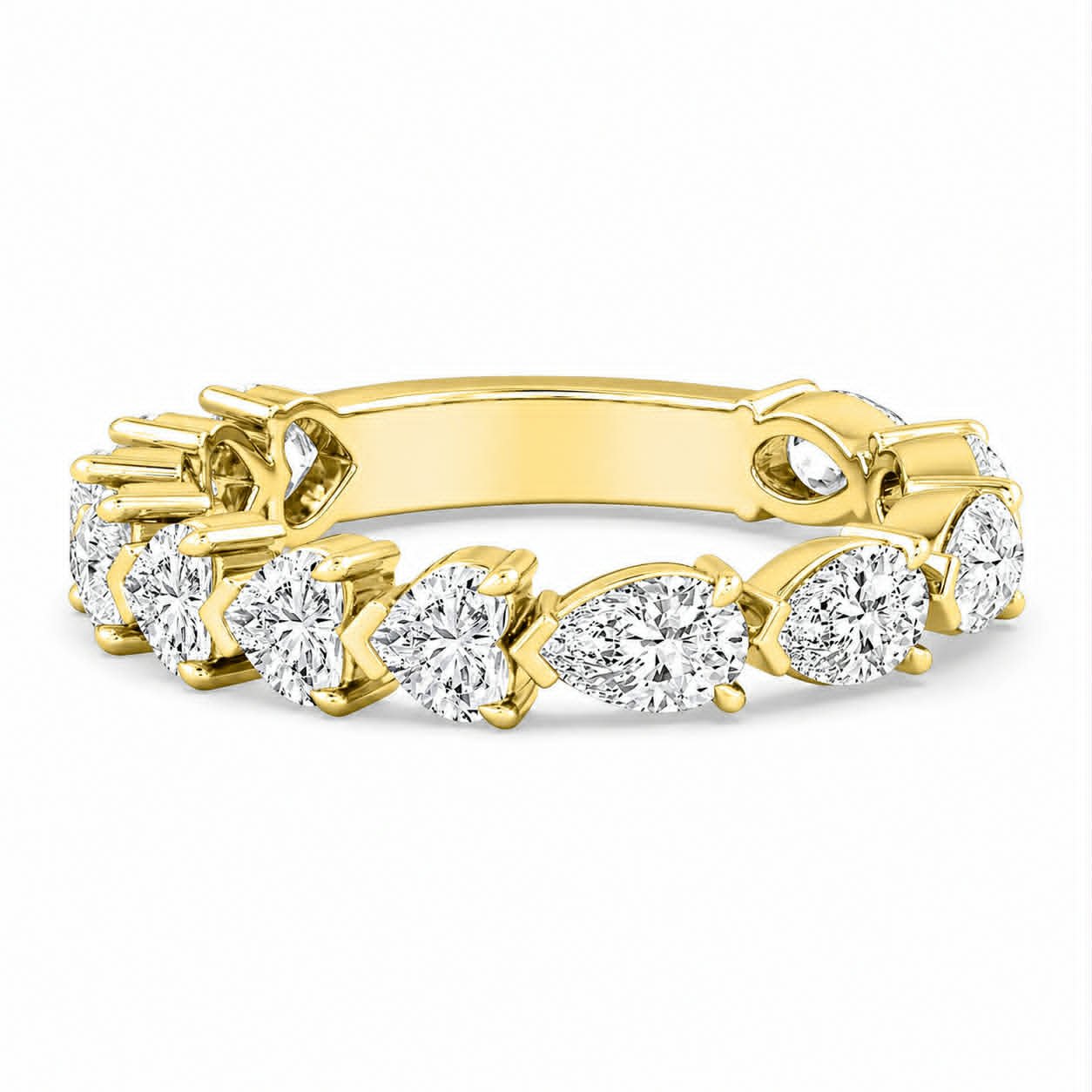 Yellow Gold Heart And Pear Diamond Two Shaped Eternity Band 