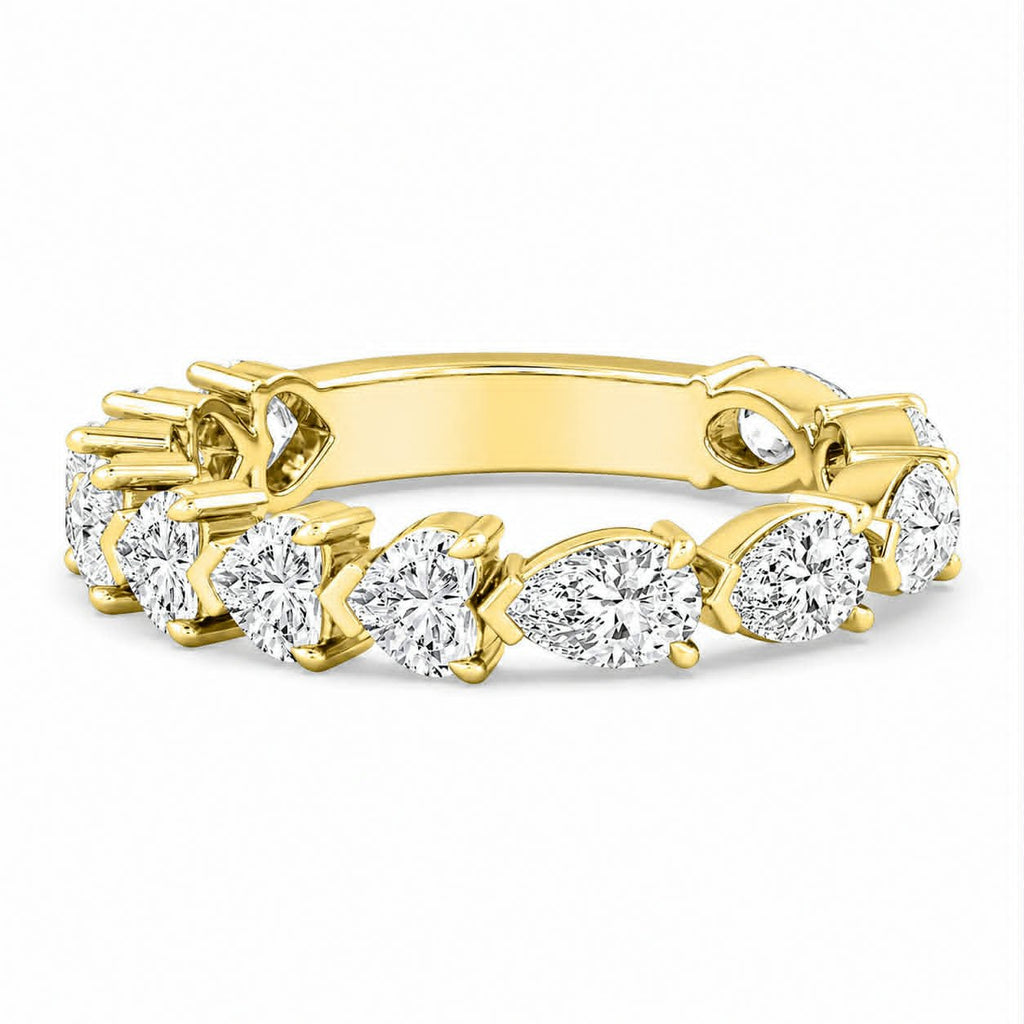 Yellow Gold Heart And Pear Diamond Two Shaped Eternity Band 
