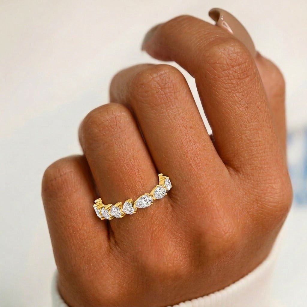 Heart And Pear Diamond Two Shaped Eternity Band On Hand 