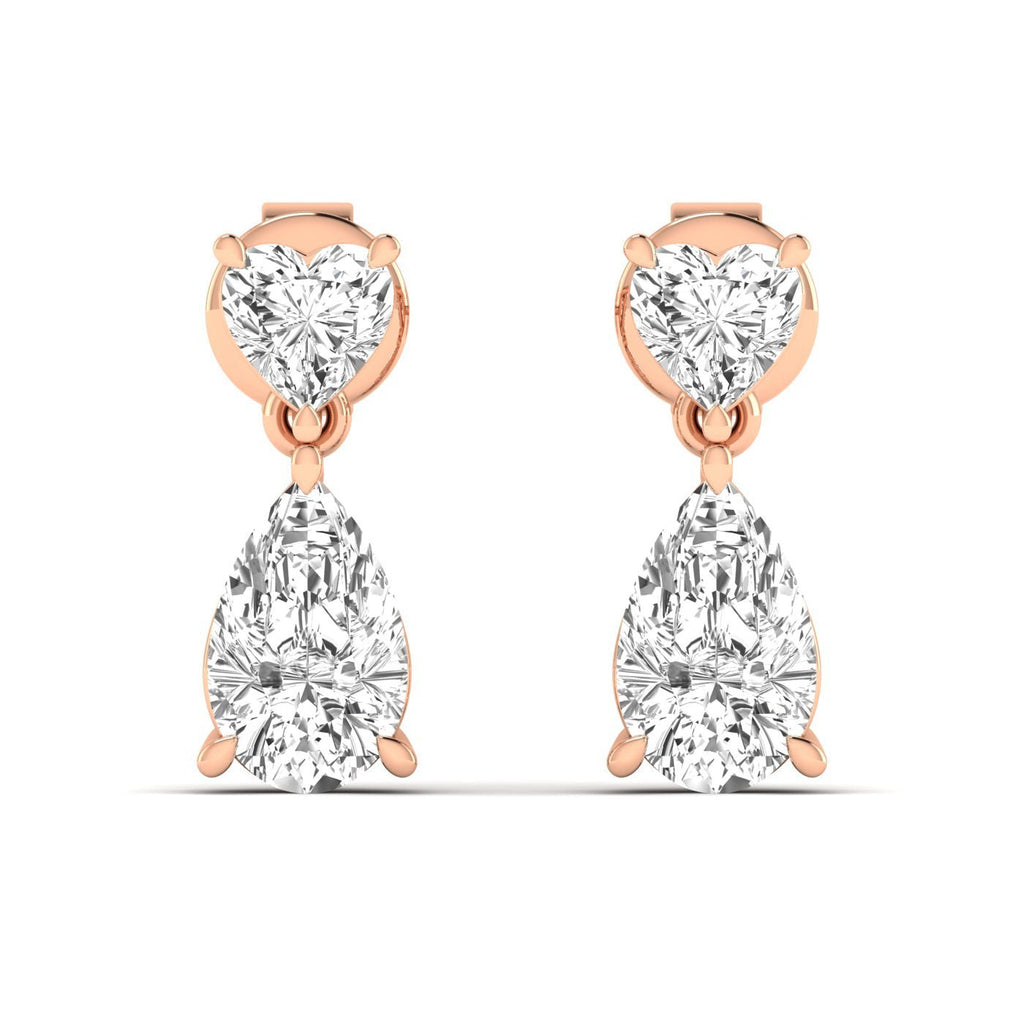 Heart and Pear Diamonds Drop Earrings - Balacia