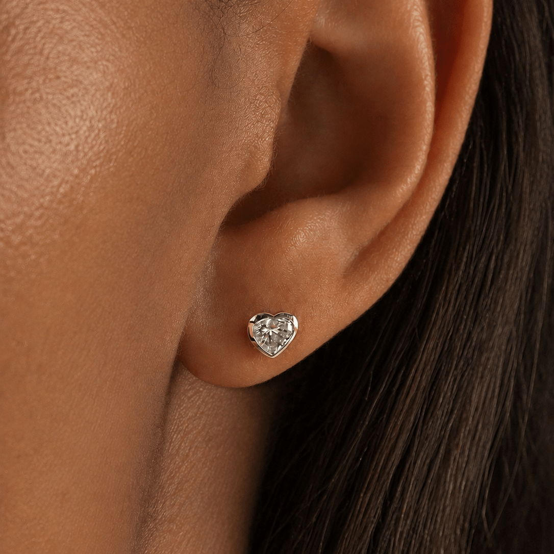 .5ctw Heart Diamond Bezel Stud Earrings