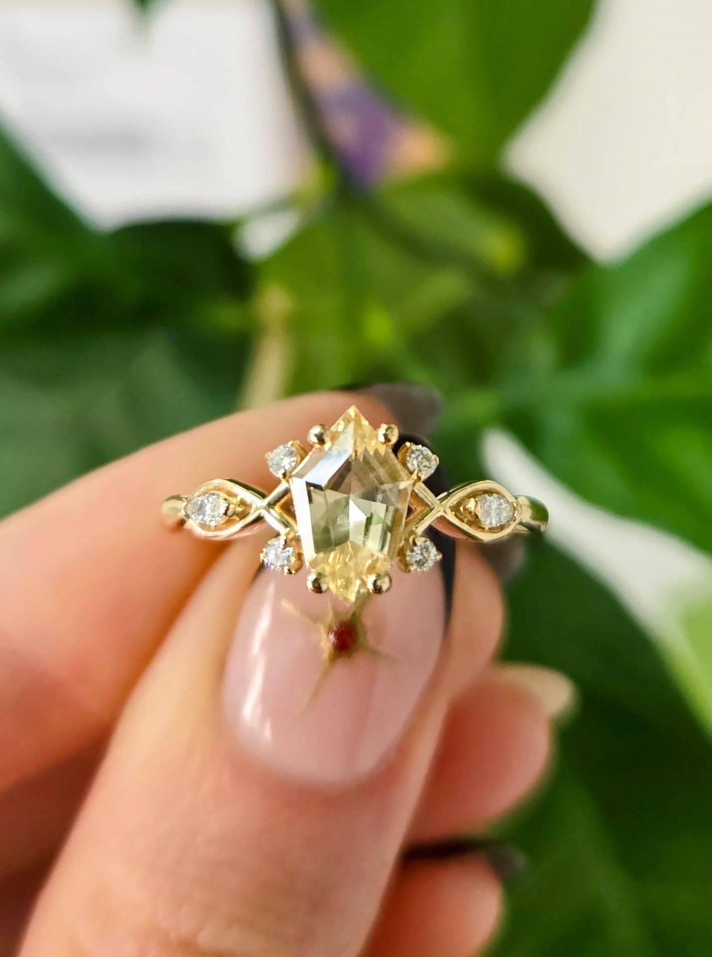 Hexagon Cut Sapphire with Split Shank Infinity Ring