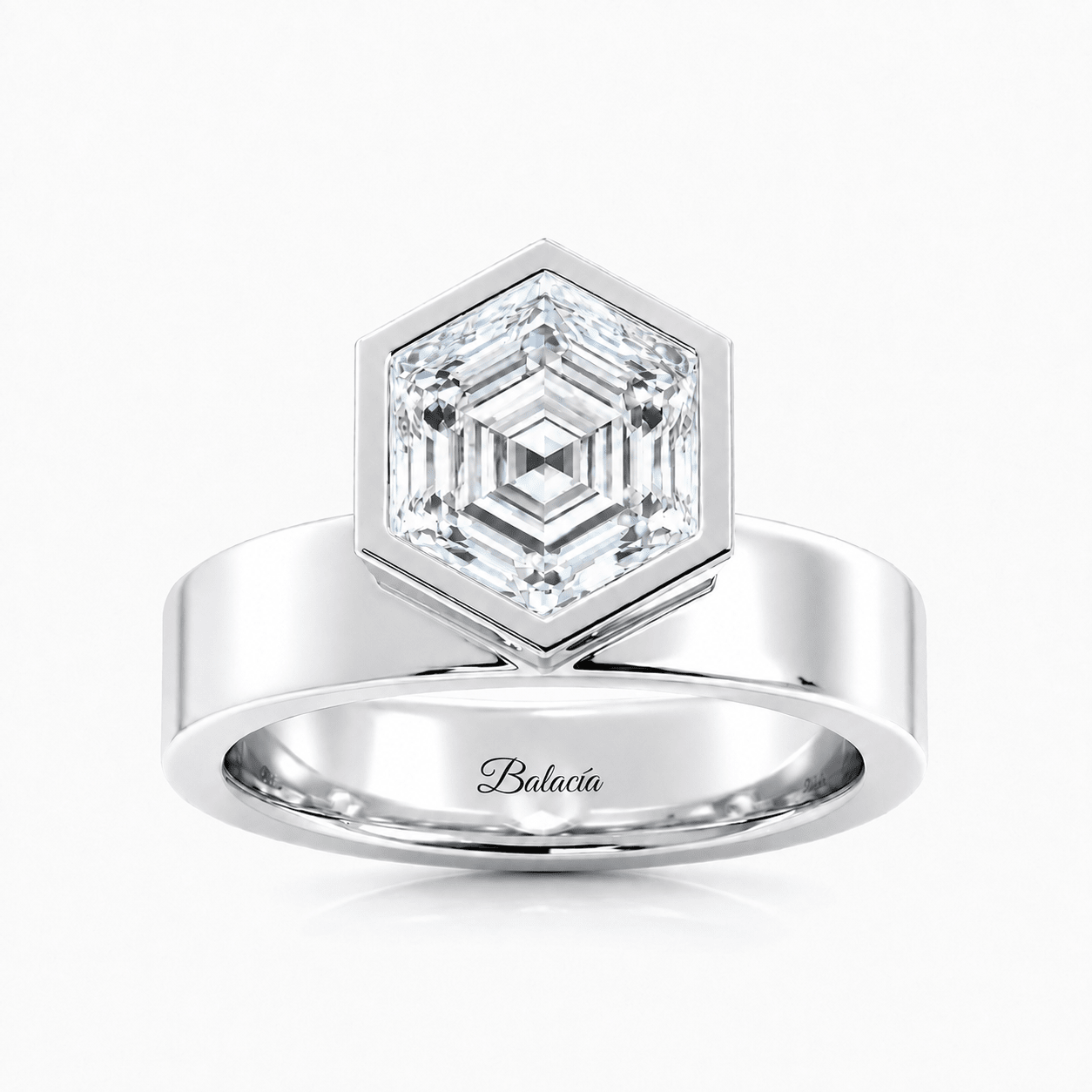 white gold hexagon diamond engagement ring unique