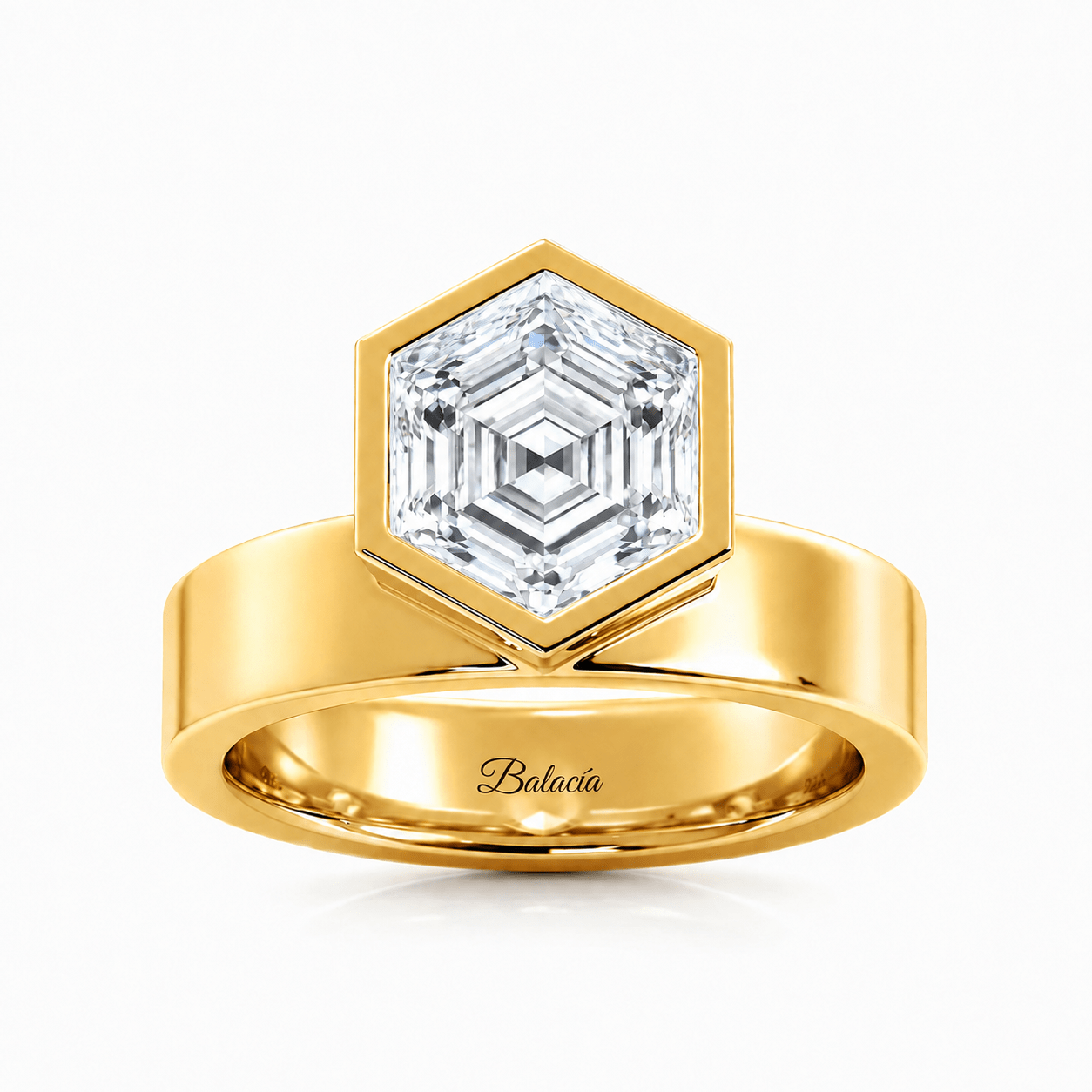 hexagon lab diamond ring gold bezel