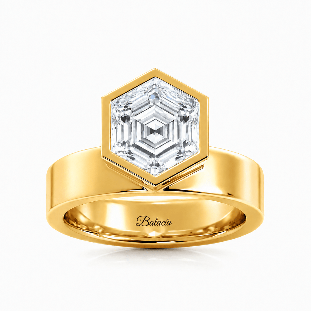 hexagon lab diamond ring gold bezel
