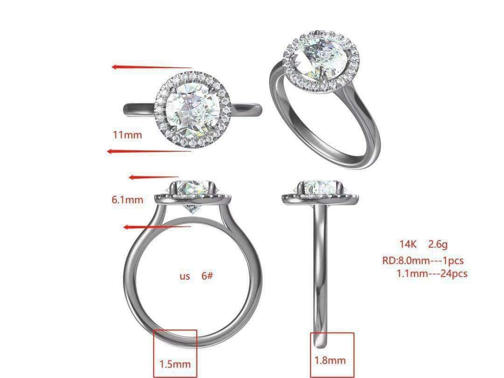 2 Carat Round Moissanite Halo Engagement Ring
