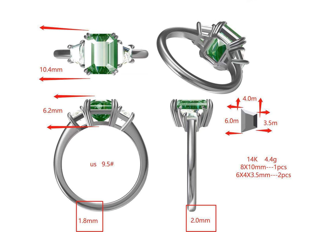 4 Carat Emerald Moissanite Engagement Ring
