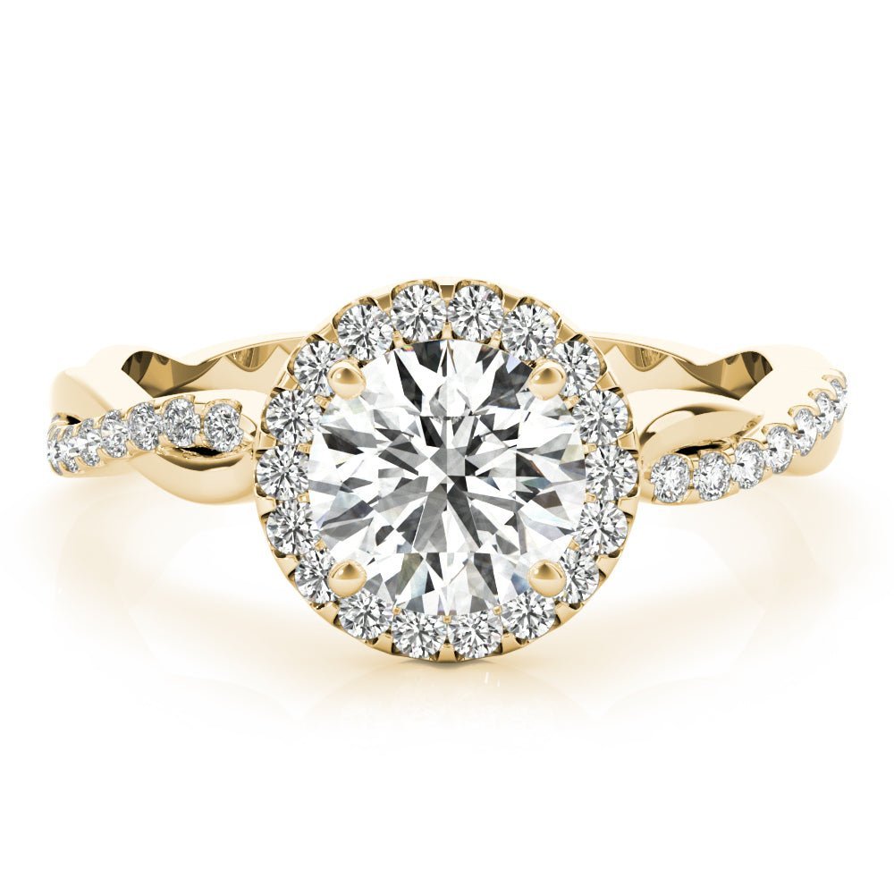 Round Diamond Halo Twist Yellow Gold Engagement Ring