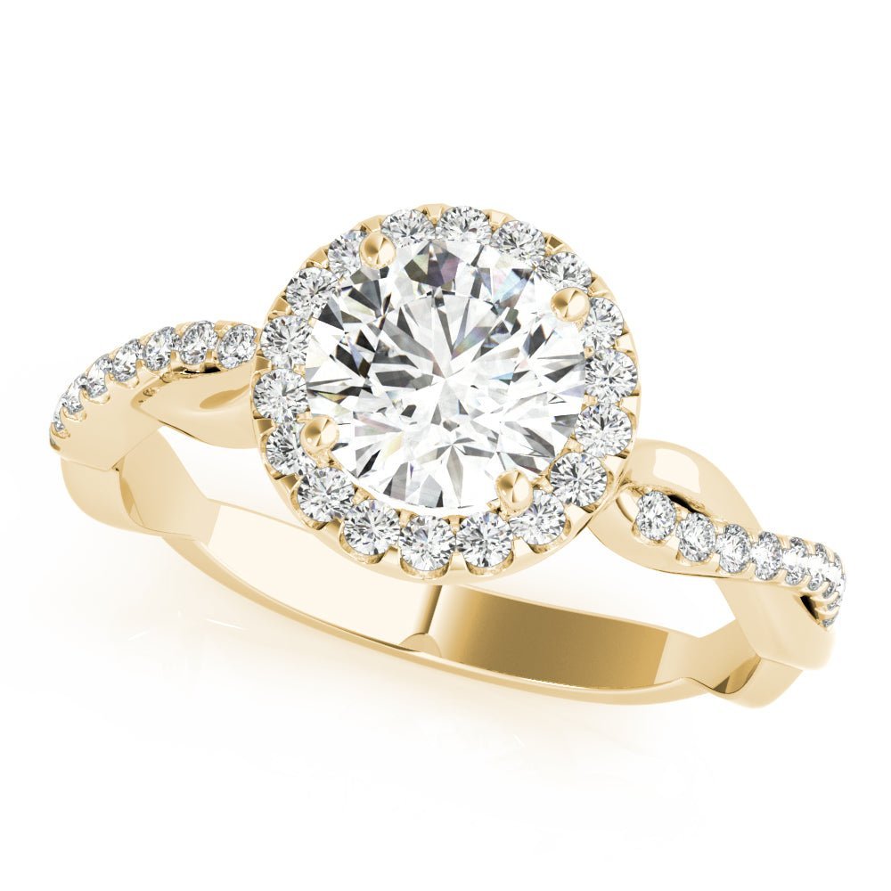 Yellow Gold Round Diamond Halo Twist Engagement Ring