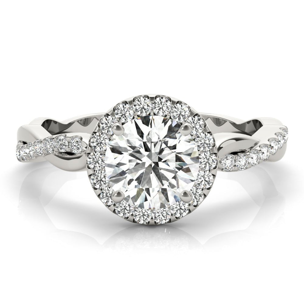 Round Diamond Halo Twist White Gold Engagement Ring