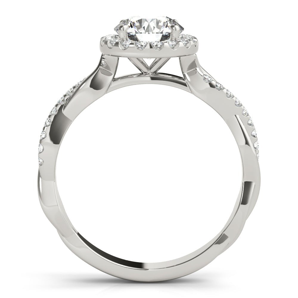 White Gold Round Diamond Halo Twist Engagement Ring Side
