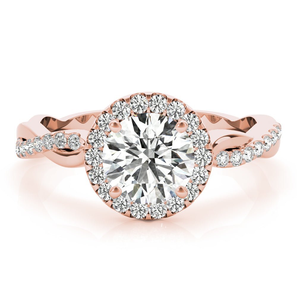 Round Diamond Halo Twist Rose Gold Engagement Ring