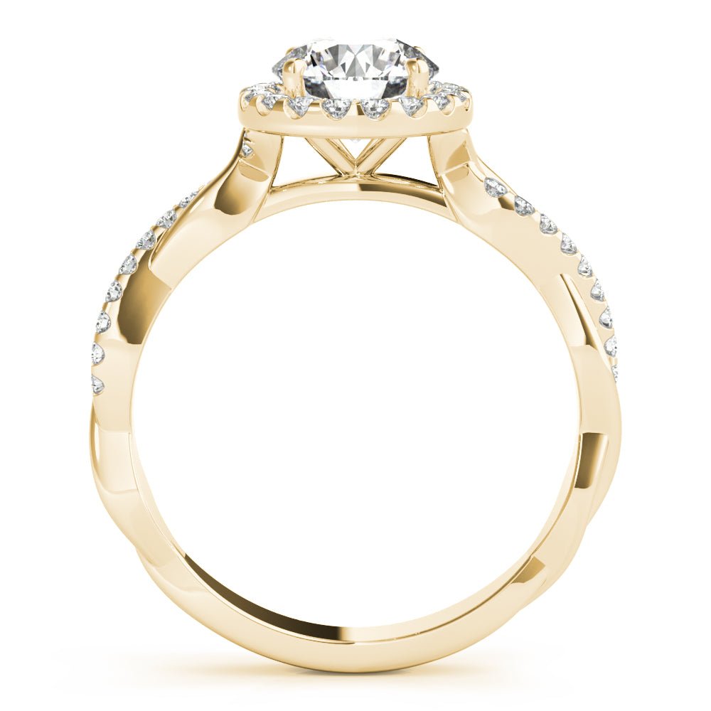 Yellow Gold Round Diamond Halo Twist Engagement Ring Side