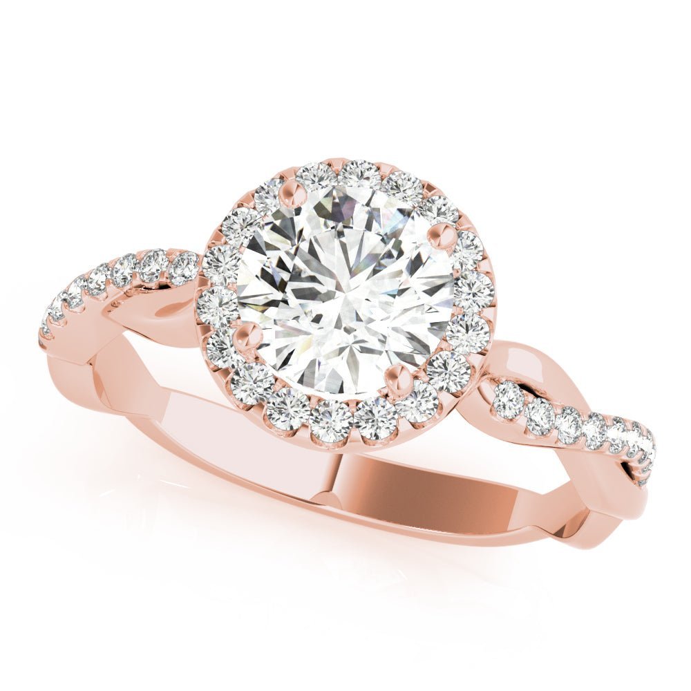 Rose Gold Round Diamond Halo Twist Engagement Ring