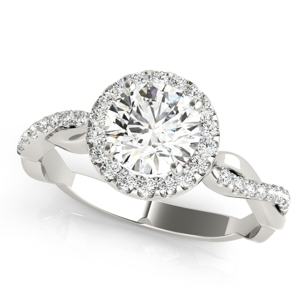 White Gold Round Diamond Halo Twist Engagement Ring