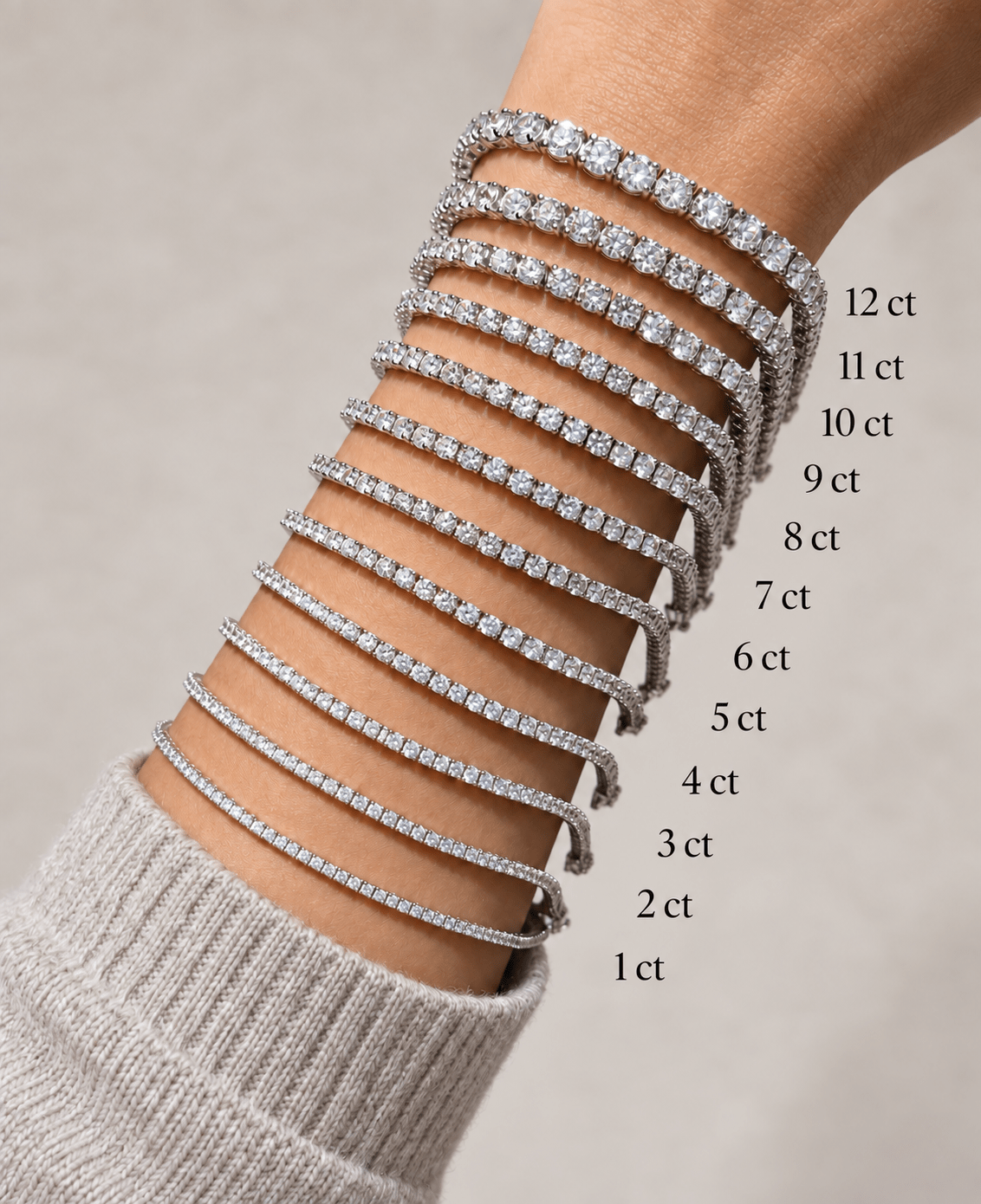 lab diamond tennis bracelet carat size chart