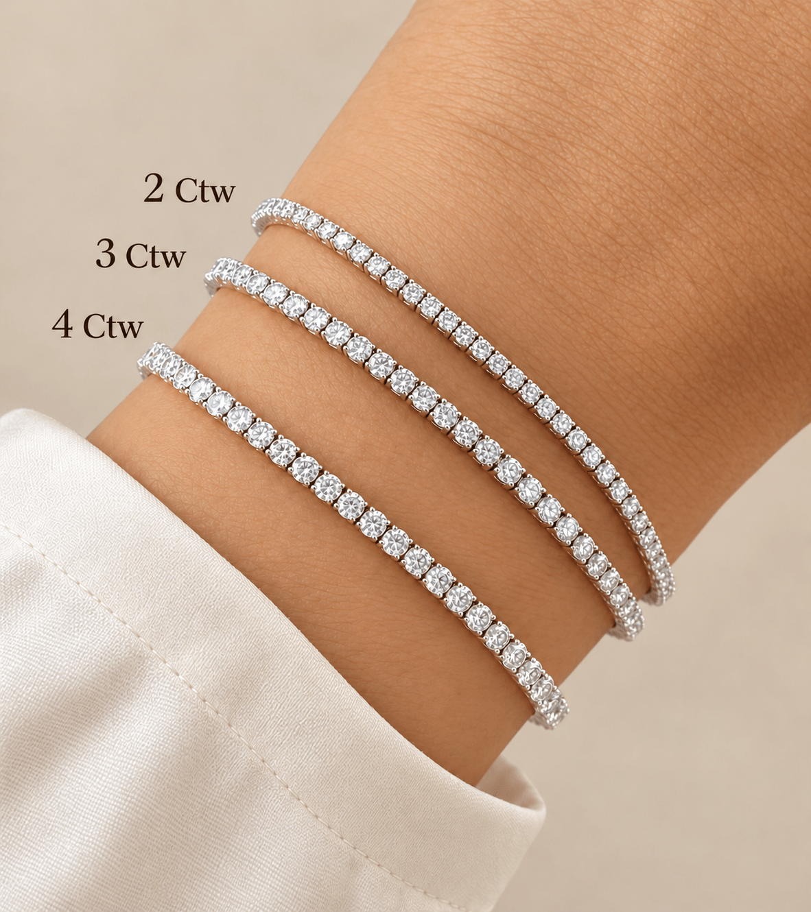 tennis bracelet ctw comparison on woman