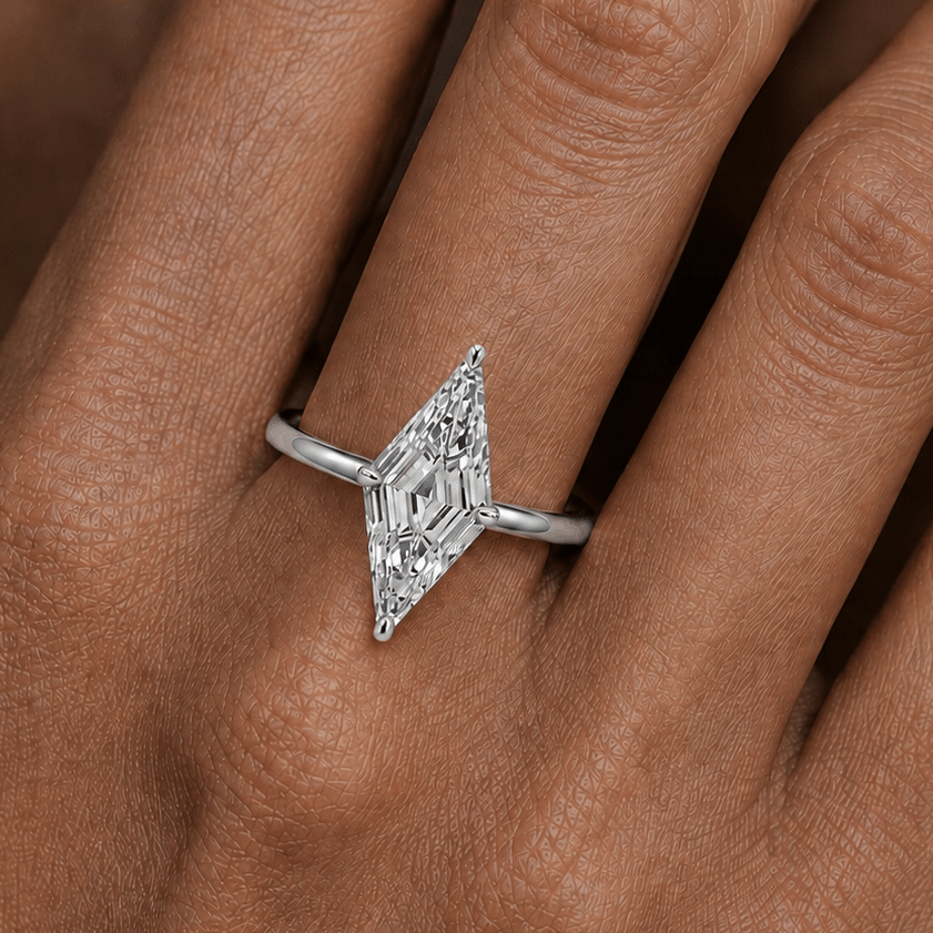 Lozenge Cut Diamond Solitaire Engagement Ring White Gold Hand
