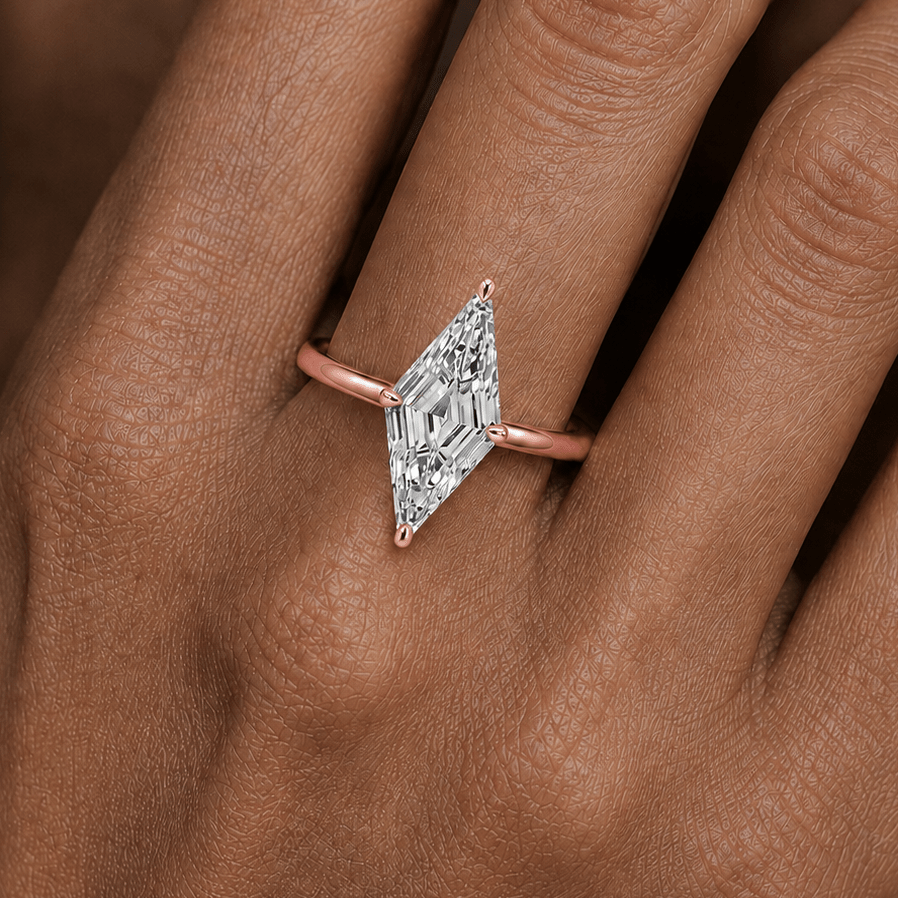 Lozenge Cut Diamond Solitaire Engagement Ring Rose Hand