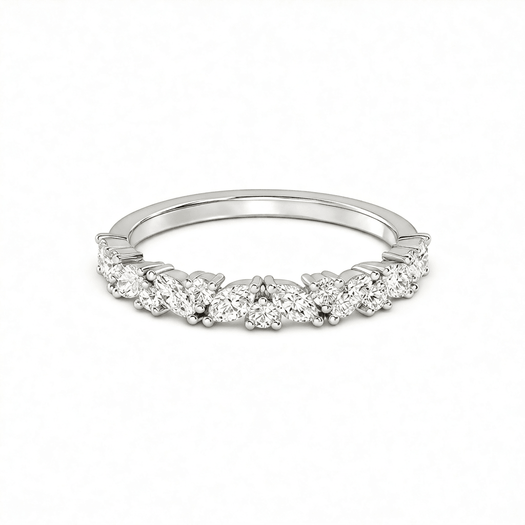 White Gold Marquise and Round Diamond Half Eternity Band 