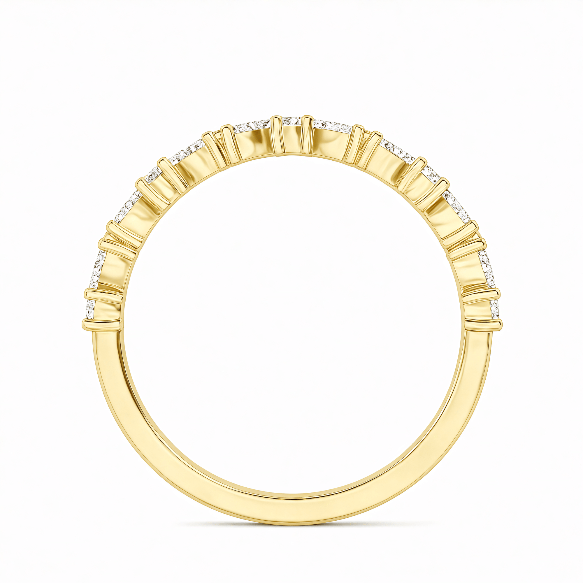 Yellow Gold Marquise and Round Diamond Half Eternity Band Full Side View