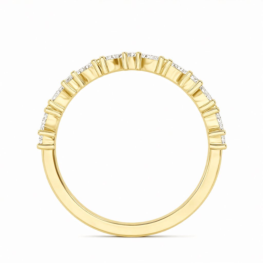 Yellow Gold Marquise and Round Diamond Half Eternity Band Full Side View