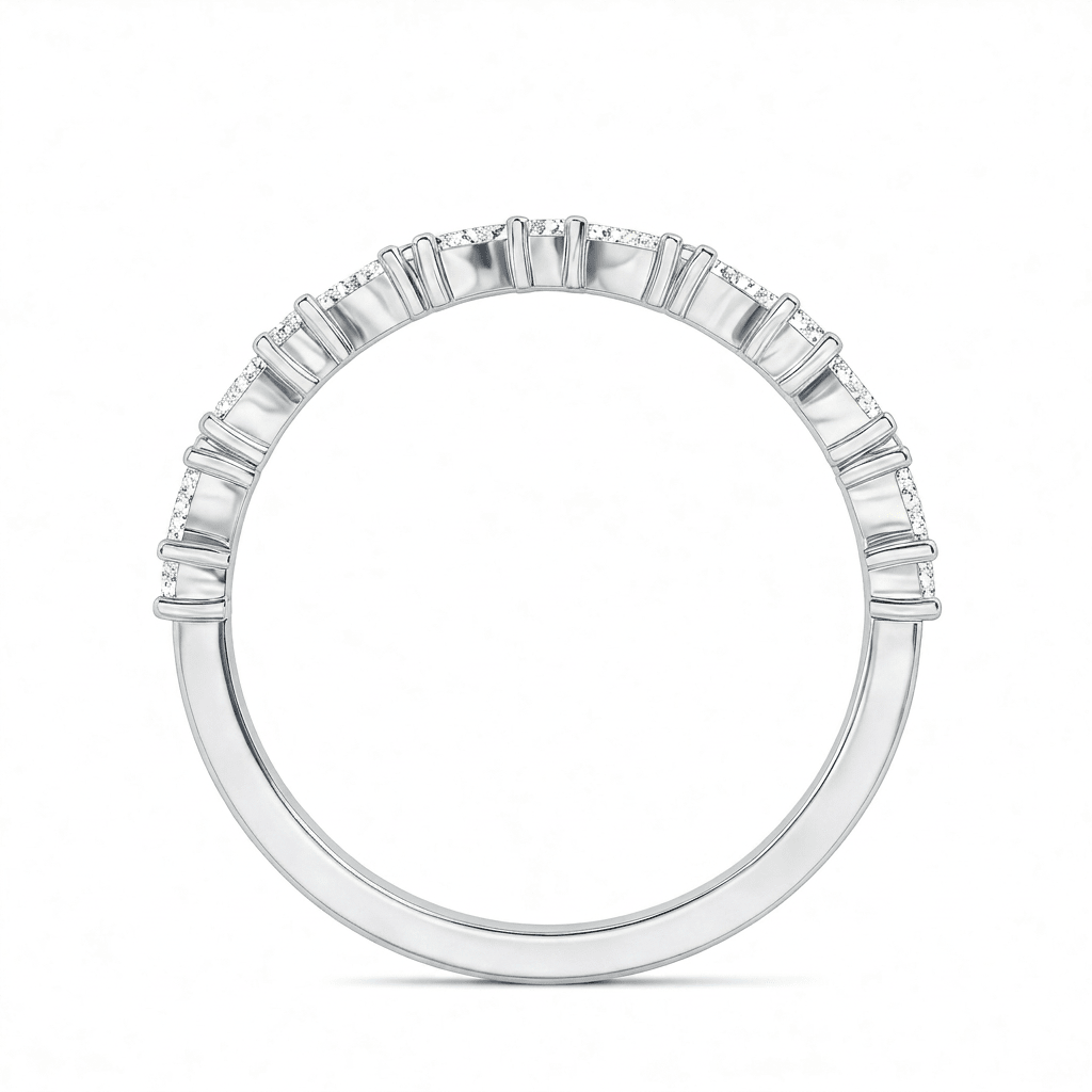 White Gold Marquise and Round Diamond Half Eternity Band Full Side View