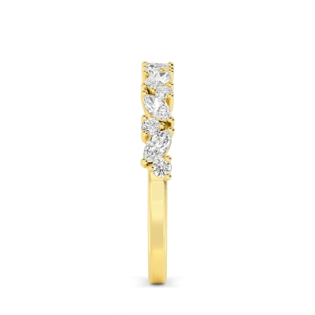Yellow Gold Marquise and Round Diamond Half Eternity Band Side View