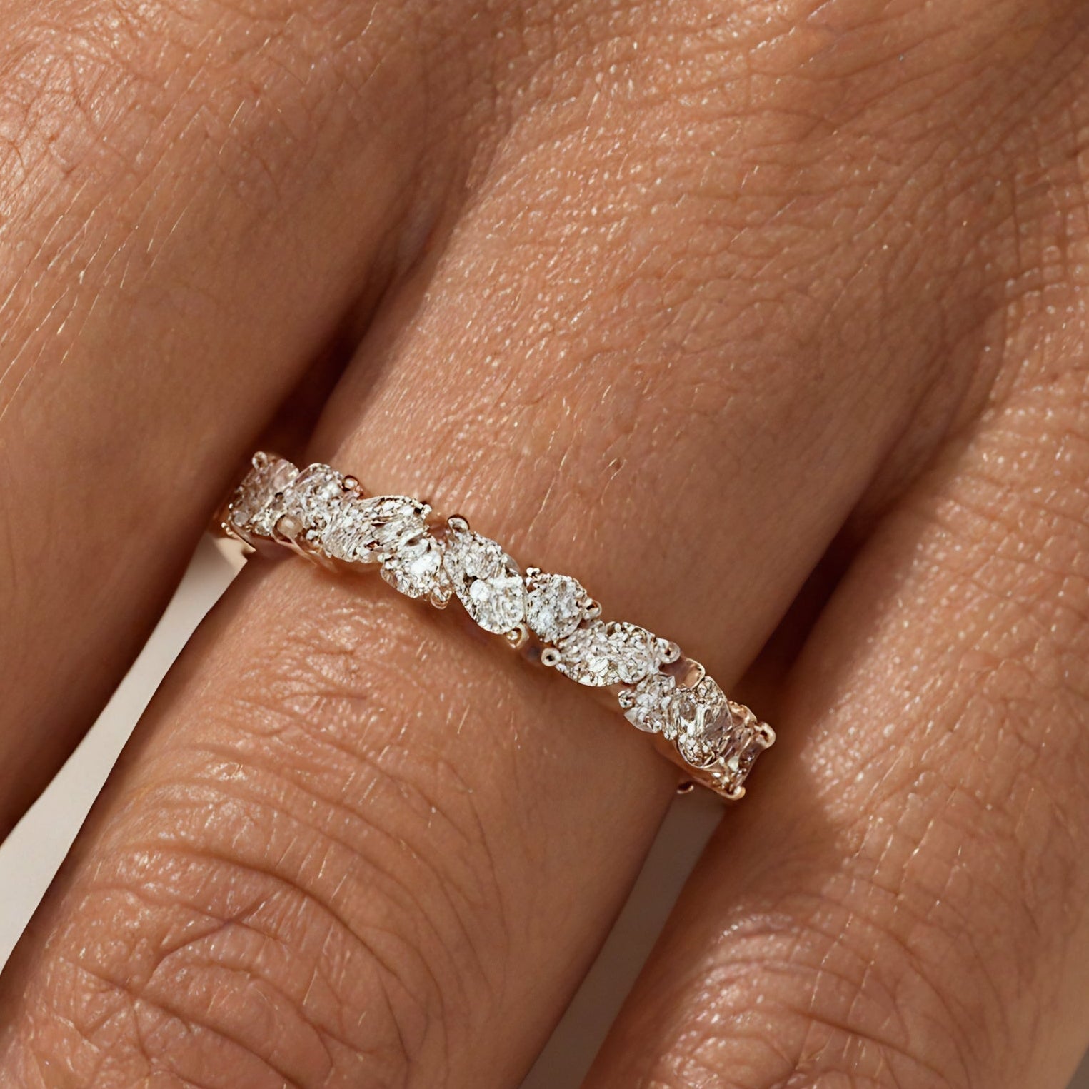 Marquise and Round Diamond Half Eternity Band On Hand 