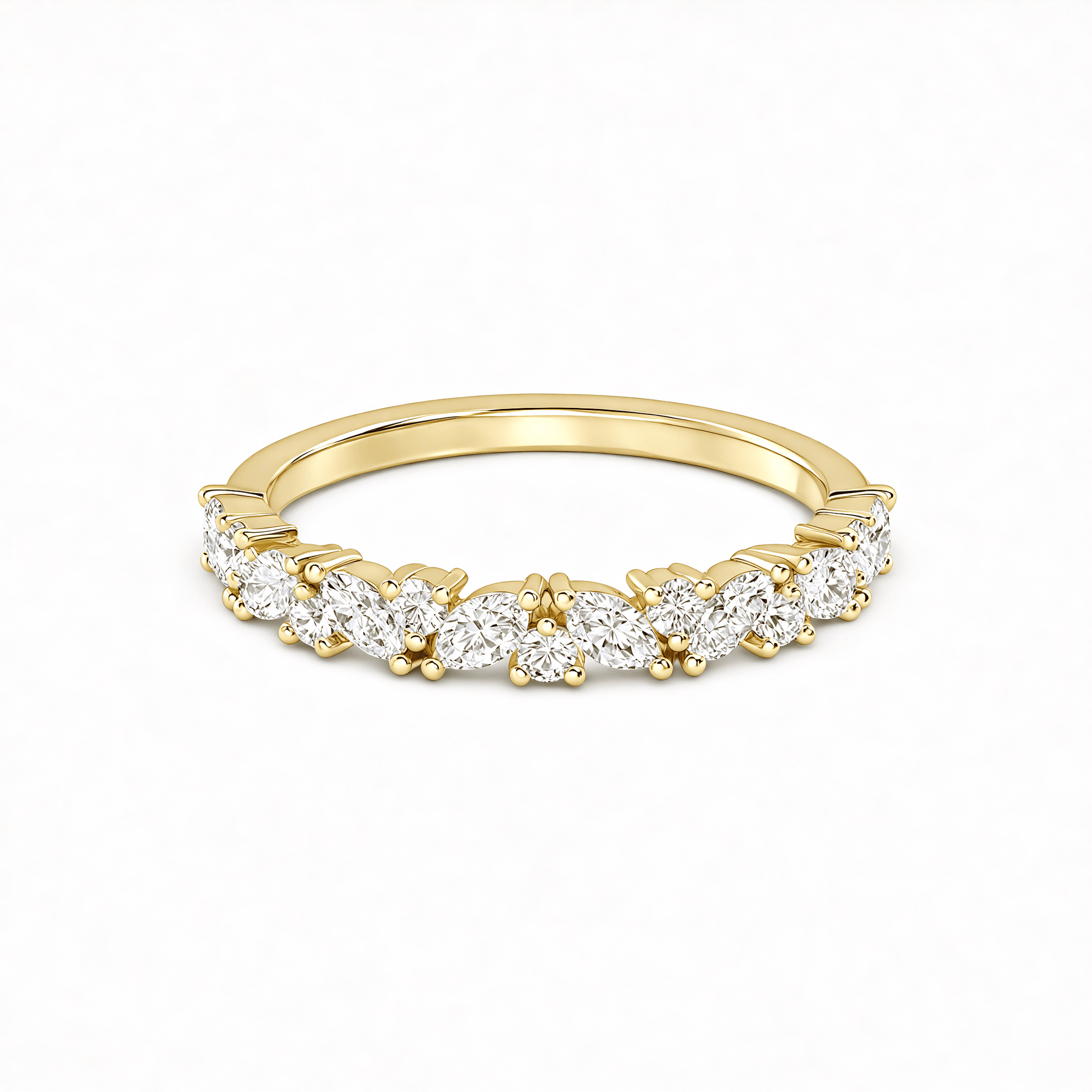 Yellow Gold Marquise and Round Diamond Half Eternity Band 