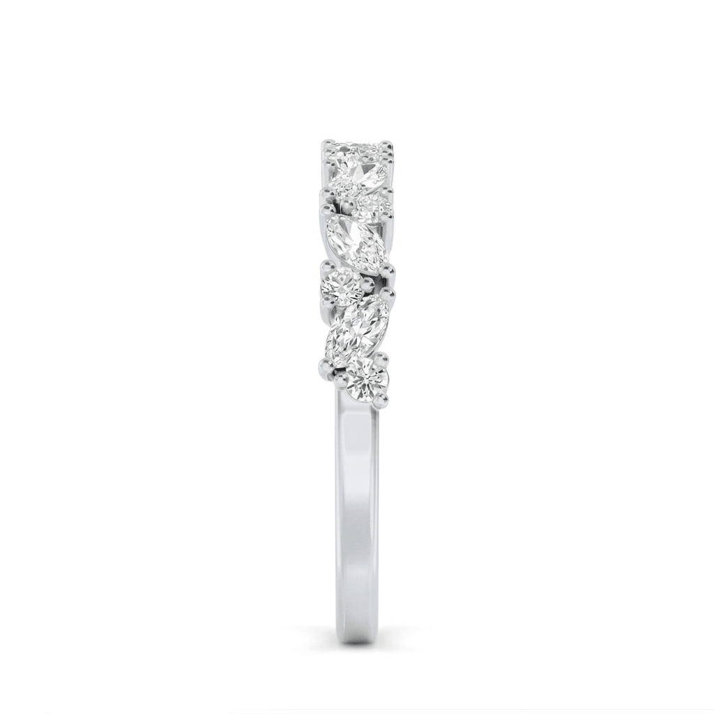 White Gold Marquise and Round Diamond Half Eternity Band Side View