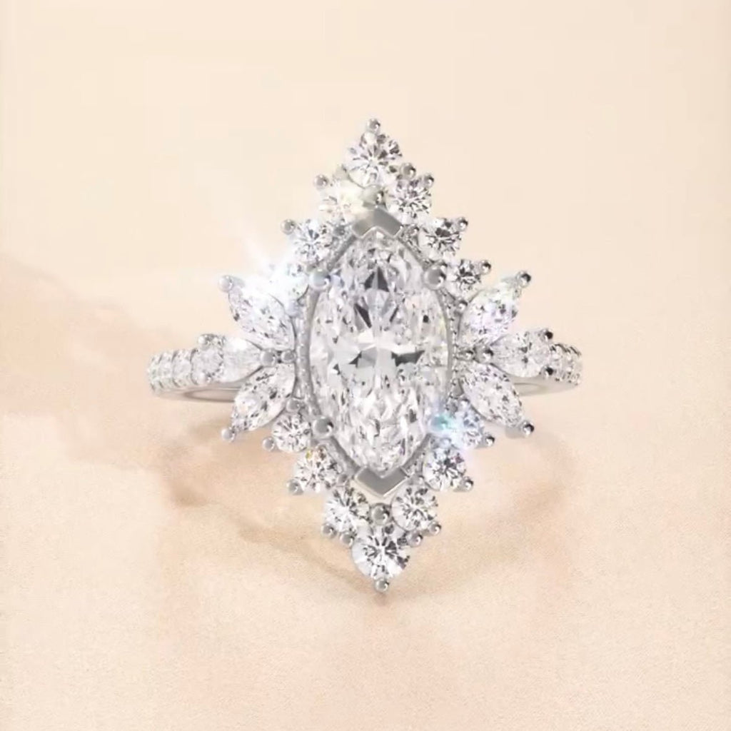 Marquise Art Deco Halo Diamond Engagement Ring - Balacia