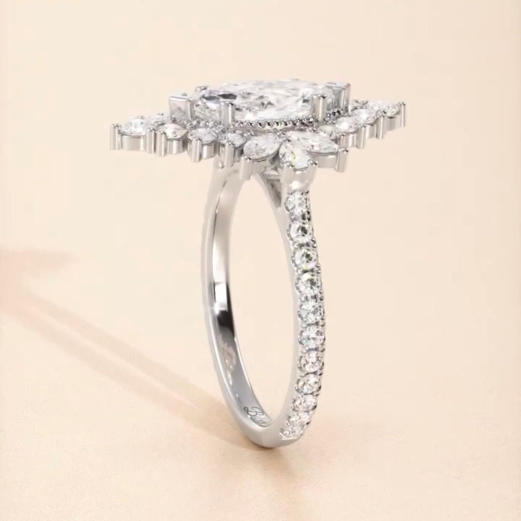 Marquise Art Deco Halo Diamond Engagement Ring - Balacia