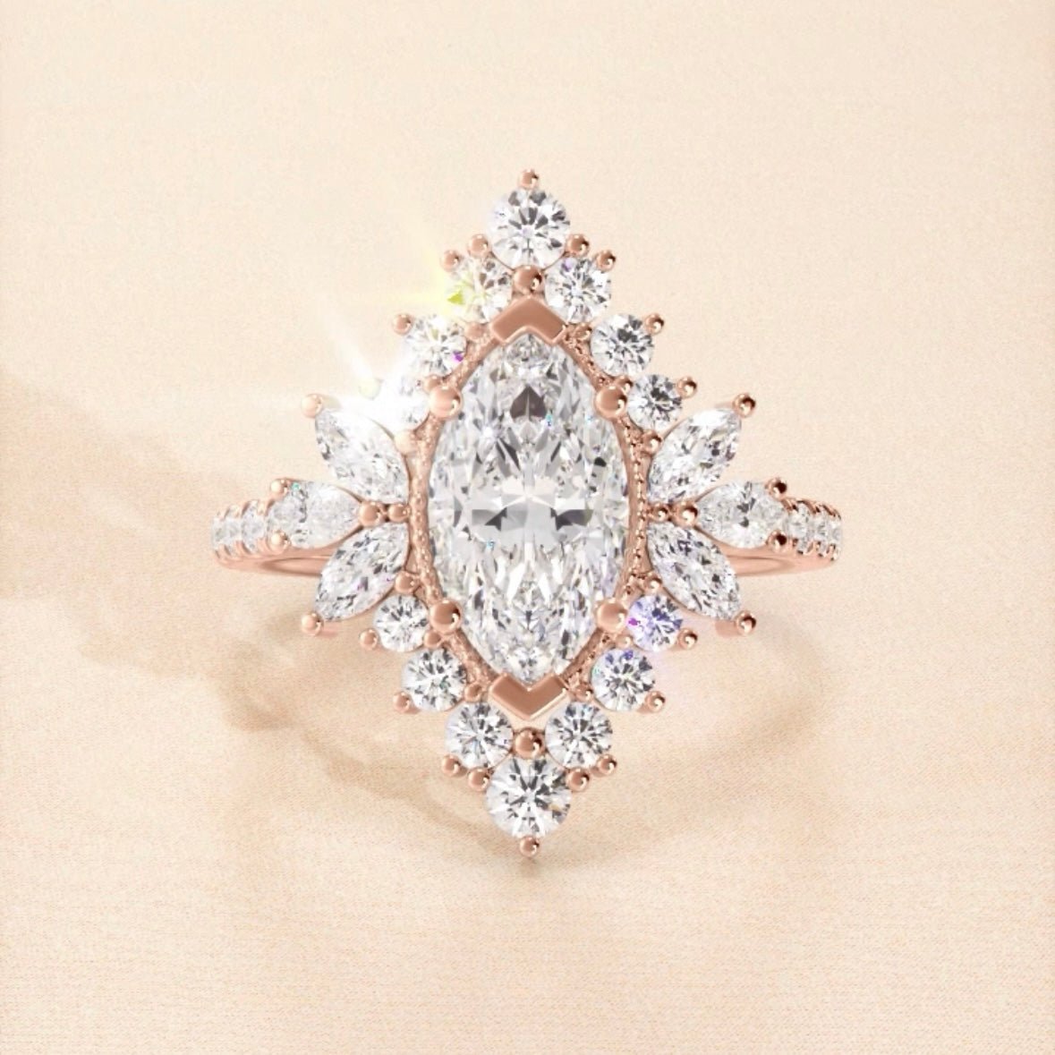 Marquise Art Deco Halo Diamond Engagement Ring - Balacia