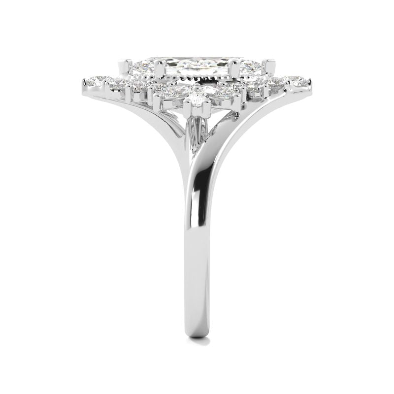 Marquise Diamond Art Deco Ring Side View - White Gold