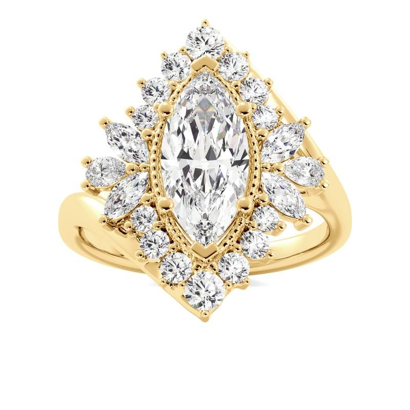 Marquise Diamond Art Deco Ring - Yellow Gold