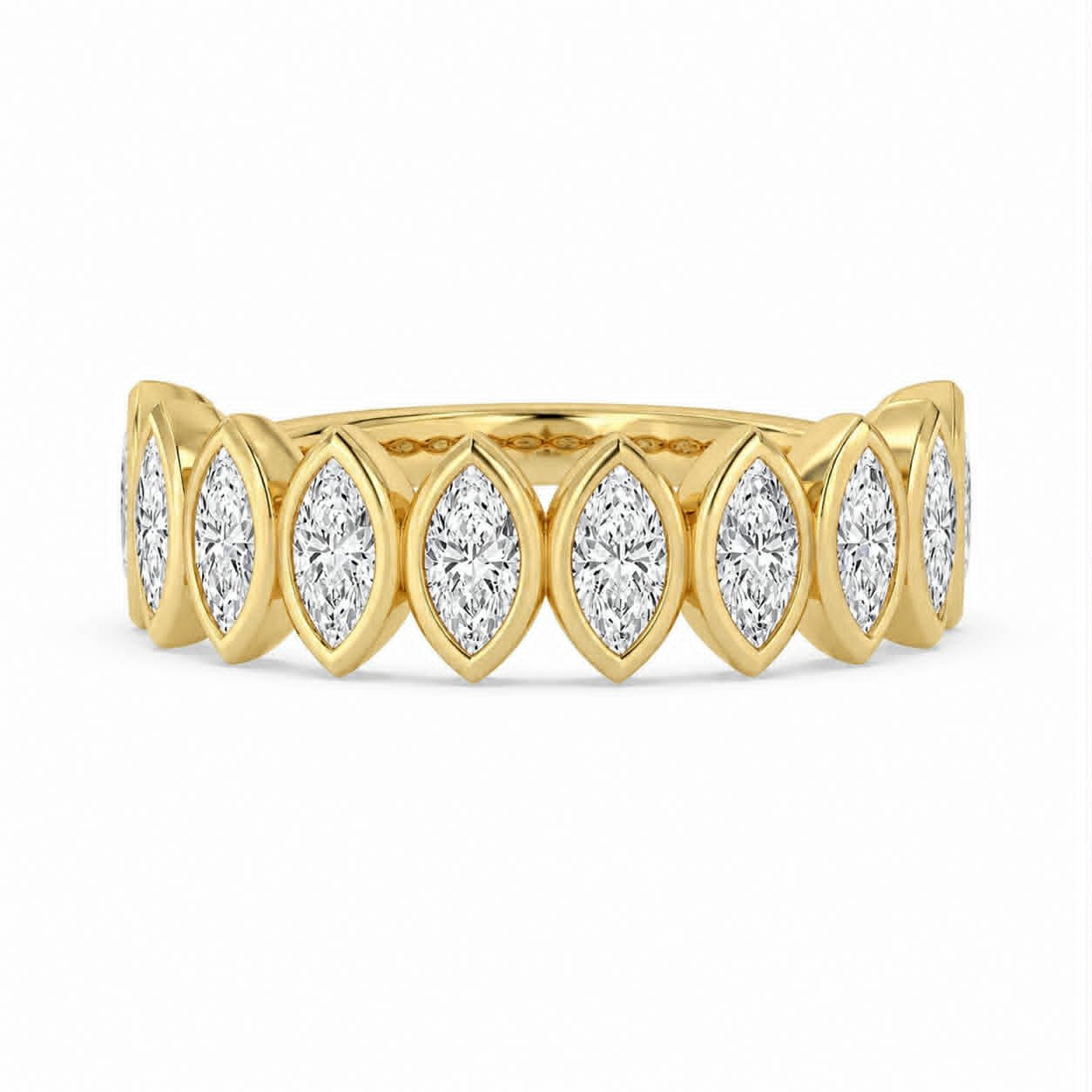 Yellow Gold Marquise Diamond Bezel Half Eternity Band 