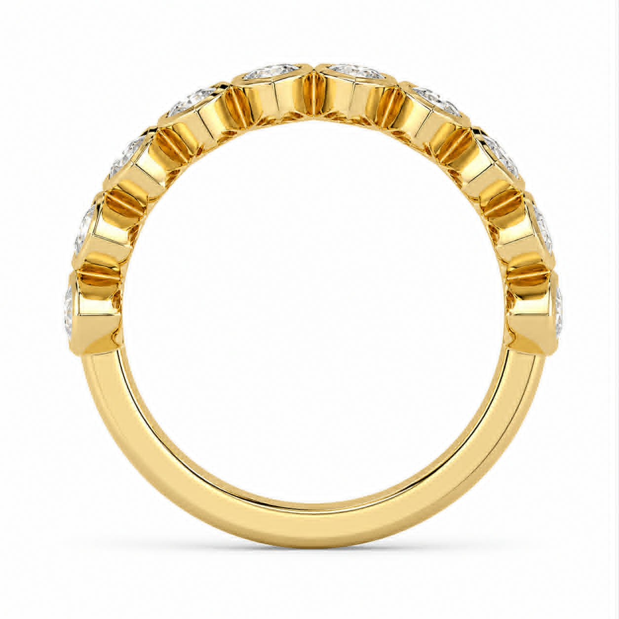 Yellow Gold Marquise Diamond Bezel Half Eternity Band Full Side View