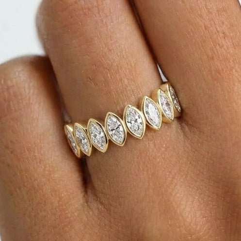 Marquise Diamond Bezel Half Eternity Band on Hand 