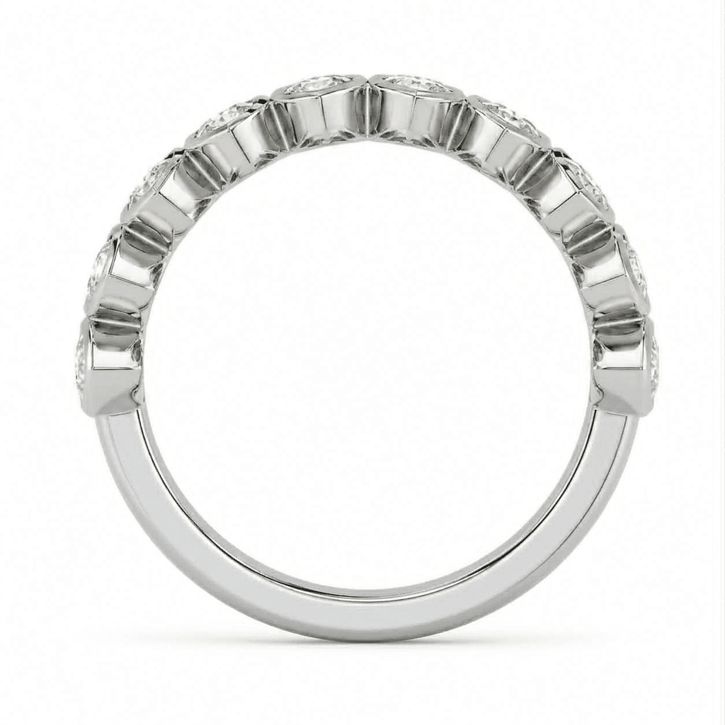 White Gold Marquise Diamond Bezel Half Eternity Band Full Side View