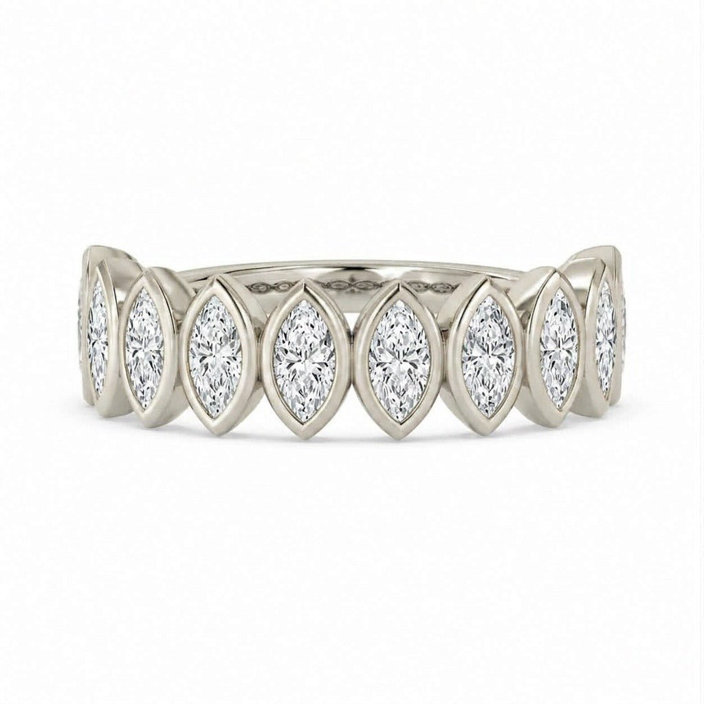 White Gold Marquise Diamond Bezel Half Eternity Band