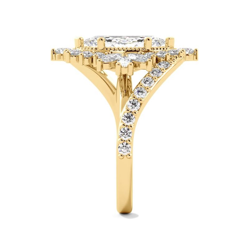 Marquise Diamond Art Deco Halo Pave Band Side 