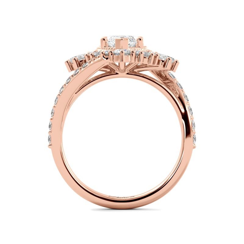 Marquise Diamond Art Deco Halo Band Side View - Rose Gold