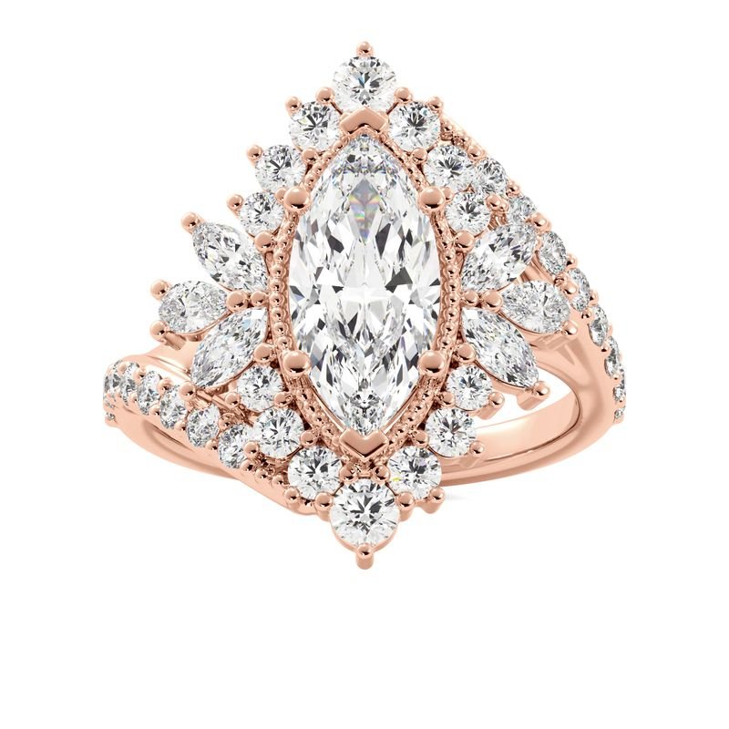Marquise Diamond Art Deco Halo Pave Band - Rose Gold