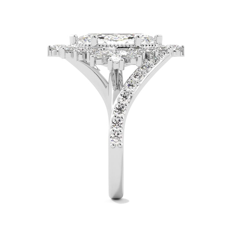 Marquise Diamond Art Deco Halo Band Side View