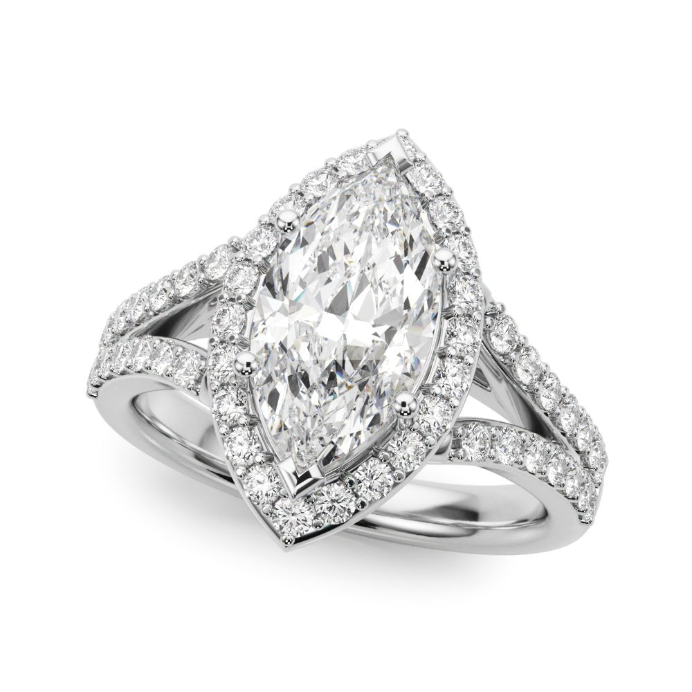 Marquise Diamond Halo Split Shank Engagement Ring
